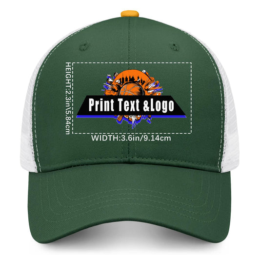 Custom Green Yellow Two-Tone White Mesh Snapback Cap Unisex Sporty Casual Hats