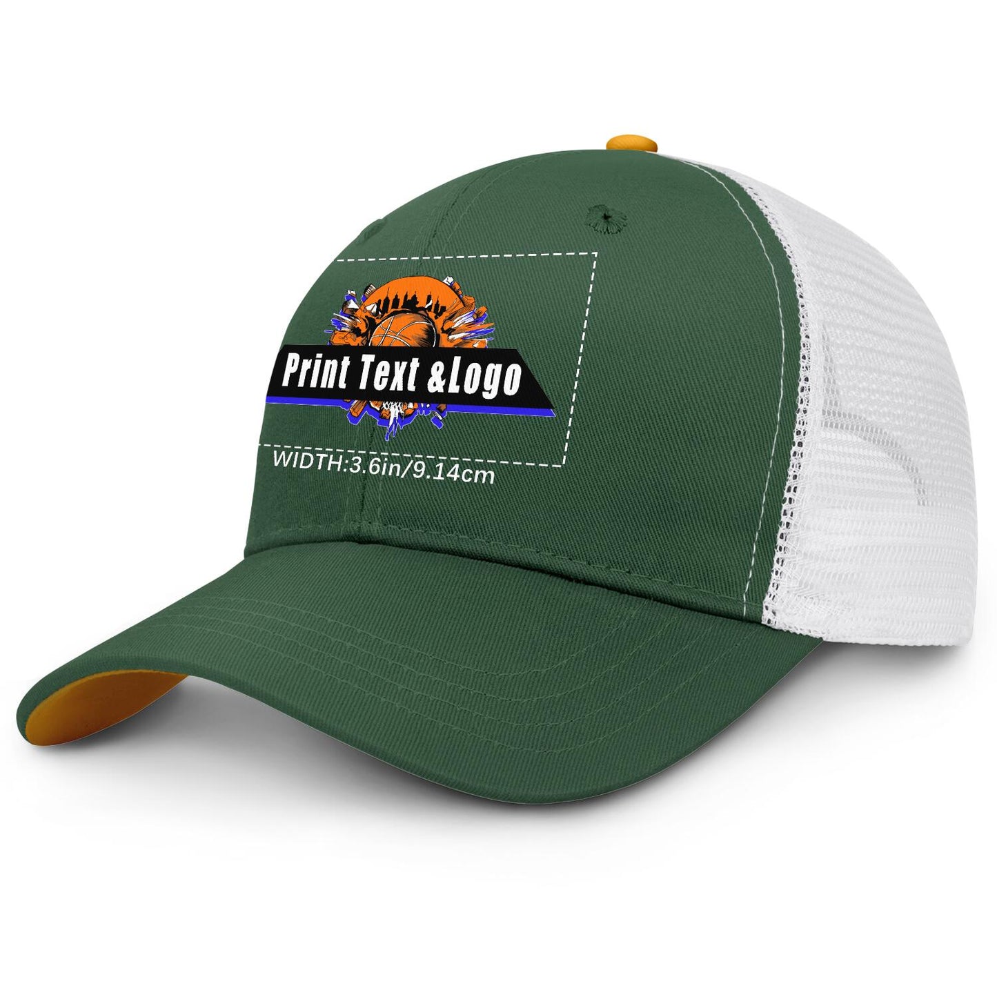 Custom Green Yellow Two-Tone White Mesh Snapback Cap Unisex Sporty Casual Hats