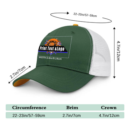 Custom Green Yellow Two-Tone White Mesh Snapback Cap Unisex Sporty Casual Hats