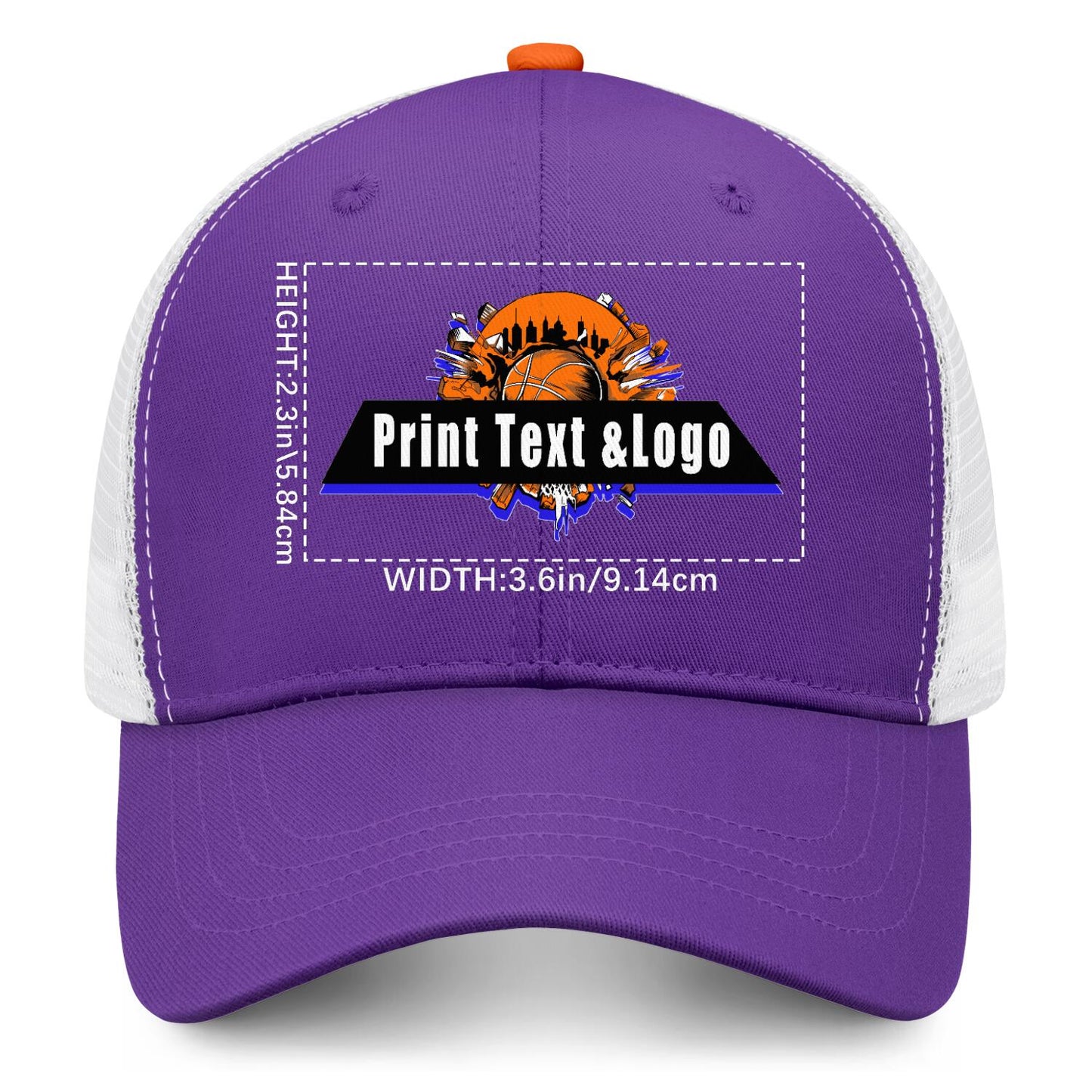 Custom Purple Orange Two-Tone White Mesh Snapback Cap Unisex Sporty Casual Hats