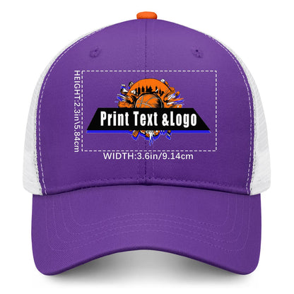 Custom Purple Orange Two-Tone White Mesh Snapback Cap Unisex Sporty Casual Hats