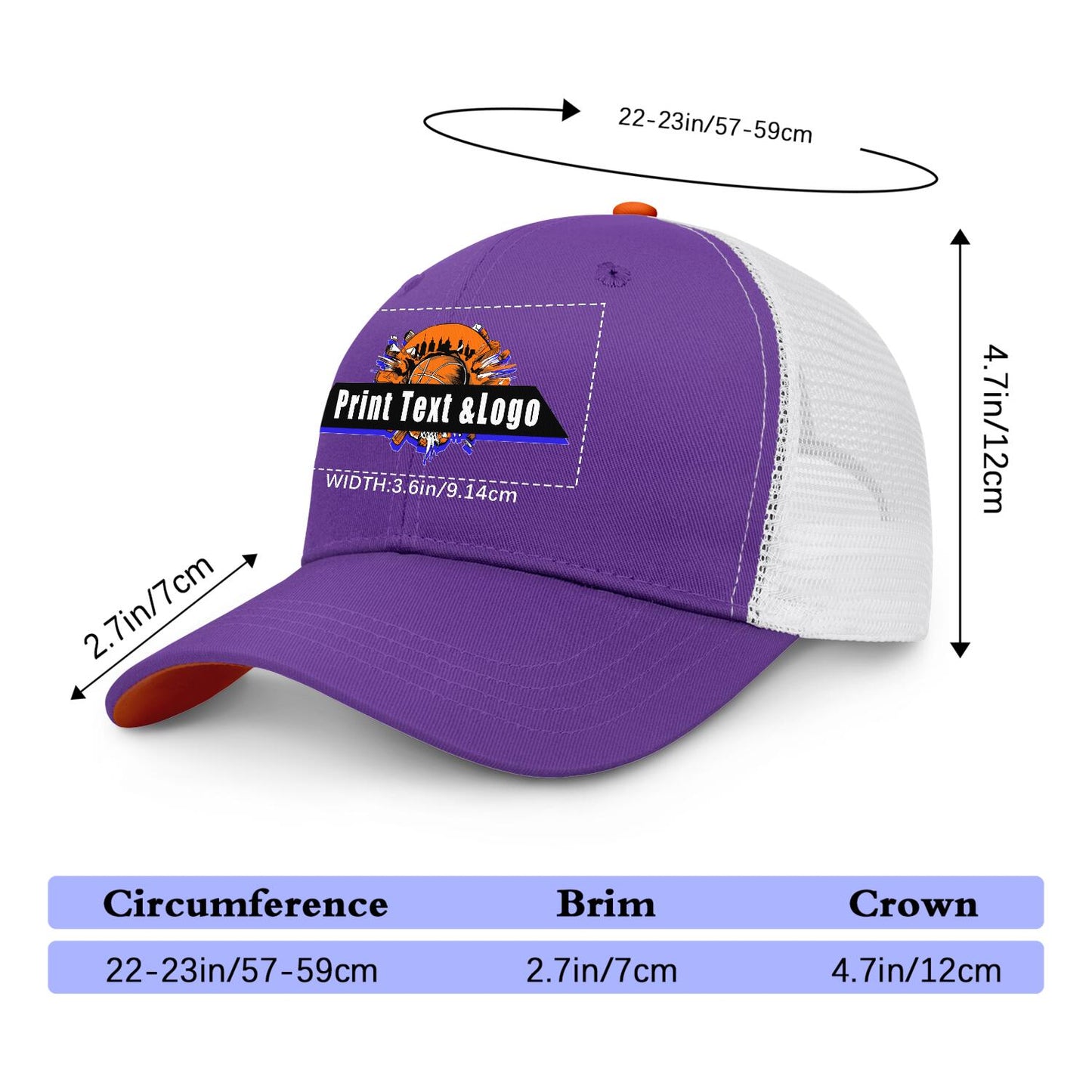 Custom Purple Orange Two-Tone White Mesh Snapback Cap Unisex Sporty Casual Hats