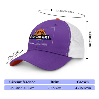 Custom Purple Orange Two-Tone White Mesh Snapback Cap Unisex Sporty Casual Hats