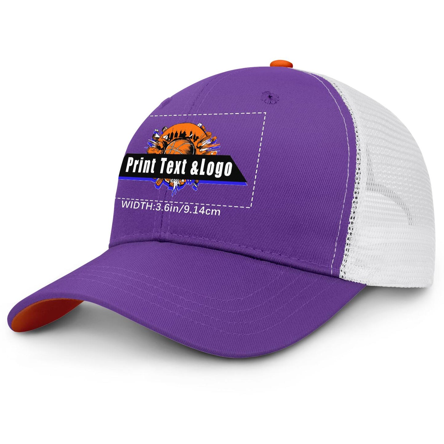 Custom Purple Orange Two-Tone White Mesh Snapback Cap Unisex Sporty Casual Hats