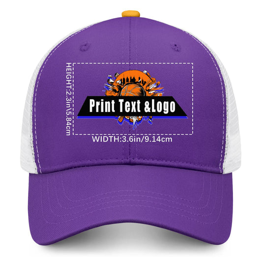 Custom Purple Yellow Two-Tone White Mesh Snapback Cap Unisex Sporty Casual Hats
