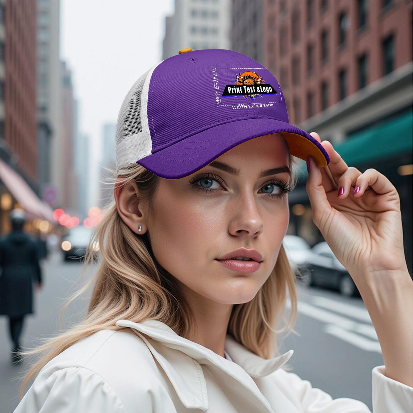 Custom Purple Yellow Two-Tone White Mesh Snapback Cap Unisex Sporty Casual Hats