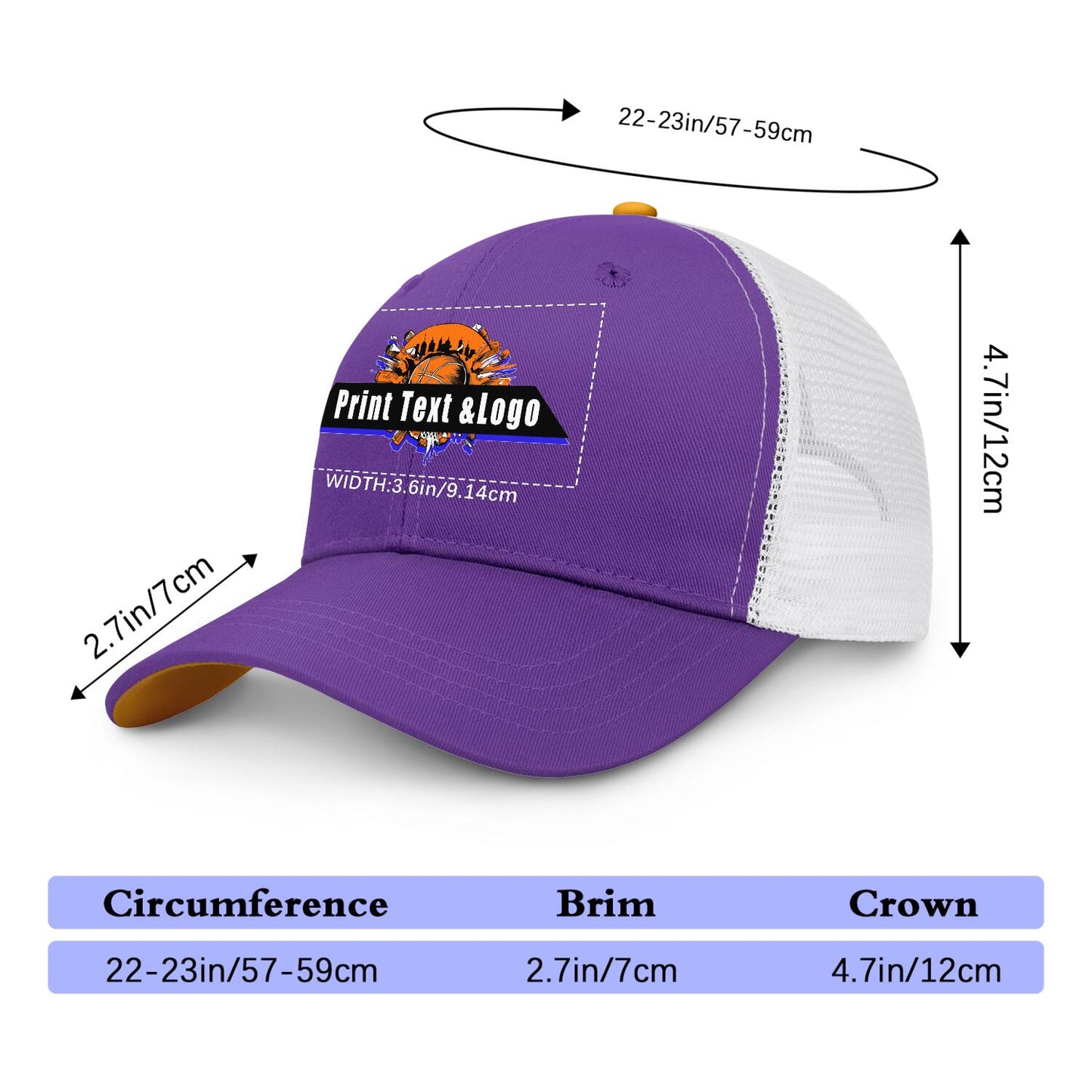 Custom Purple Yellow Two-Tone White Mesh Snapback Cap Unisex Sporty Casual Hats