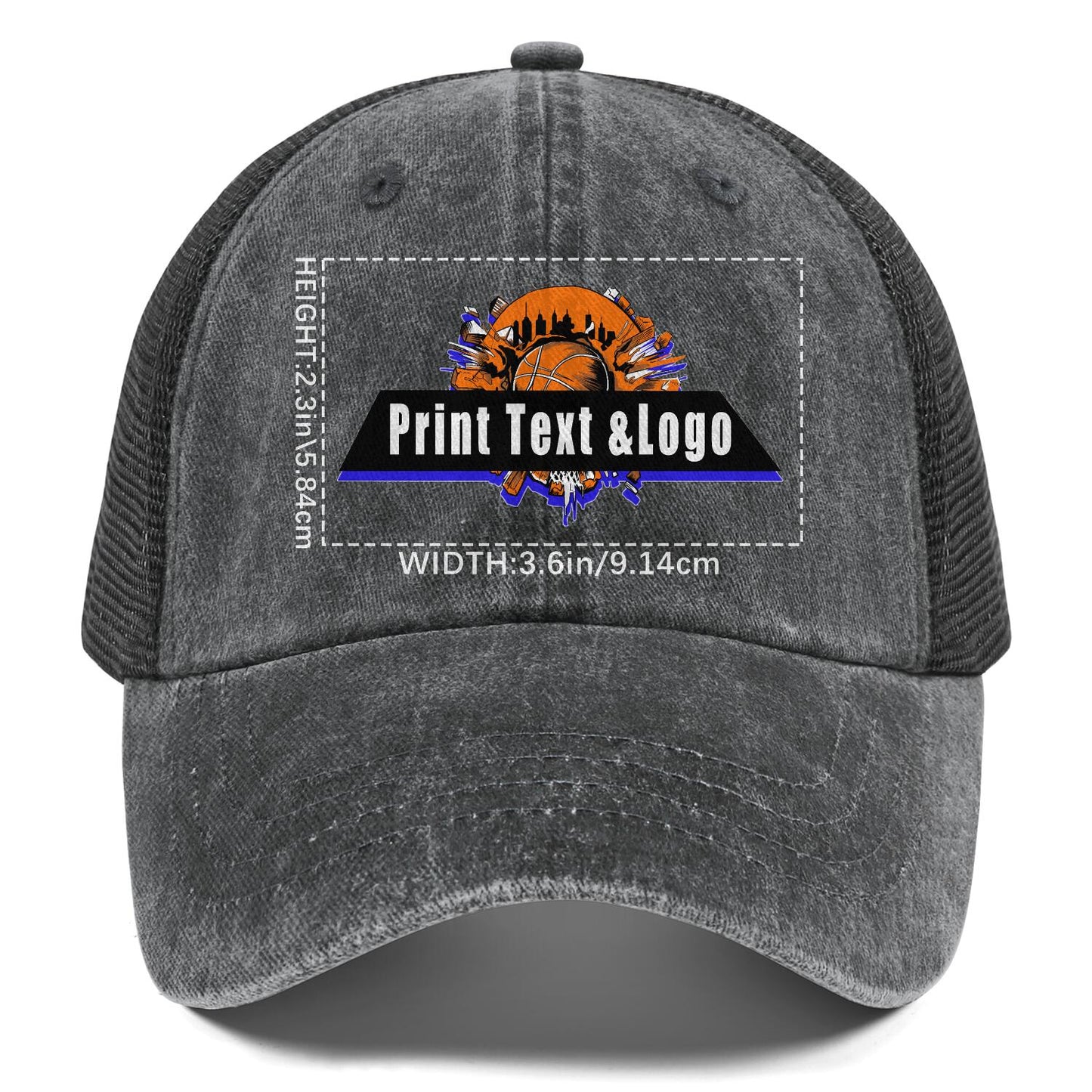 Customized Grey Washed Mesh Cowboy Men's and Women's Ponytail Hat with Velcro Can be Printed Logo Text