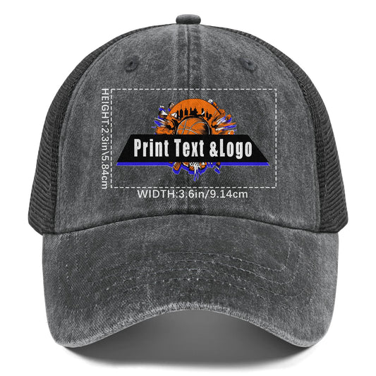 Customized Grey Washed Mesh Cowboy Men's and Women's Ponytail Hat with Velcro Can be Printed Logo Text