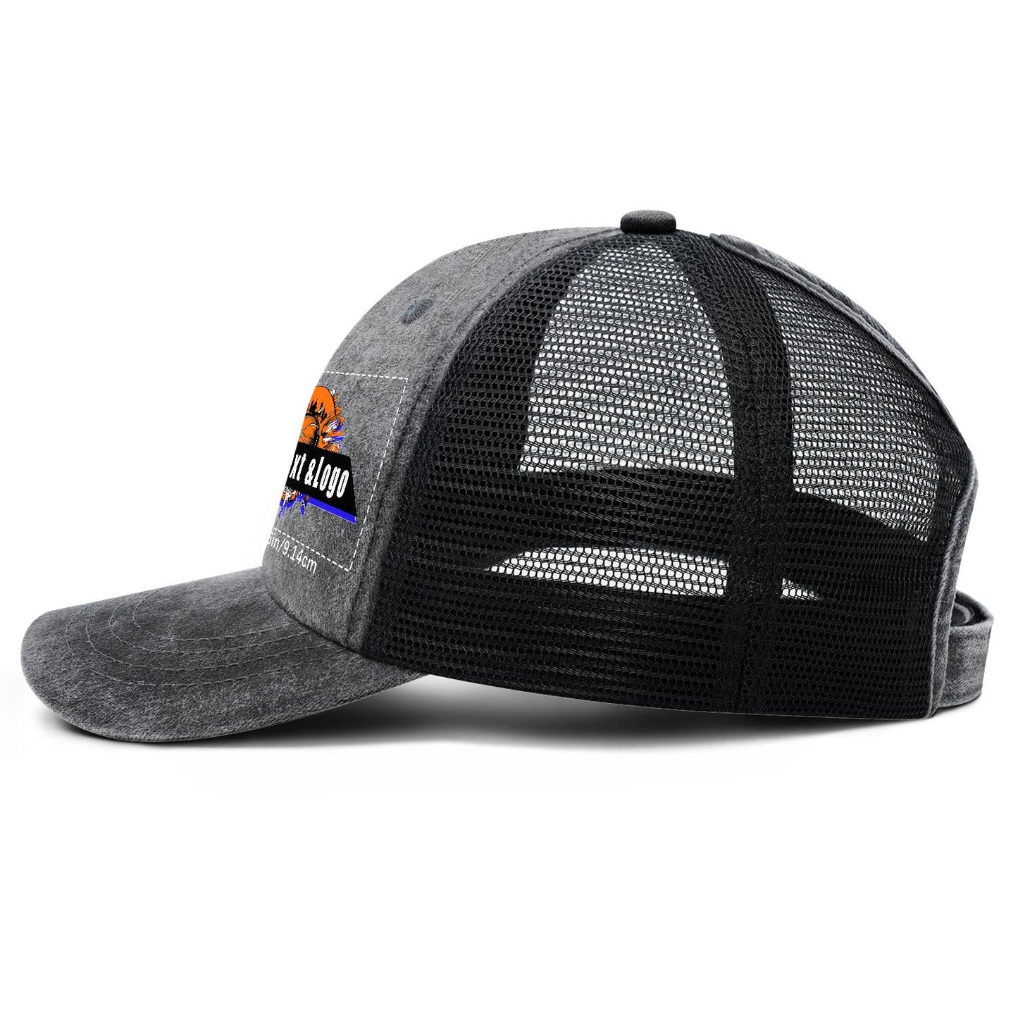 Customized Grey Washed Mesh Cowboy Men's and Women's Ponytail Hat with Velcro Can be Printed Logo Text