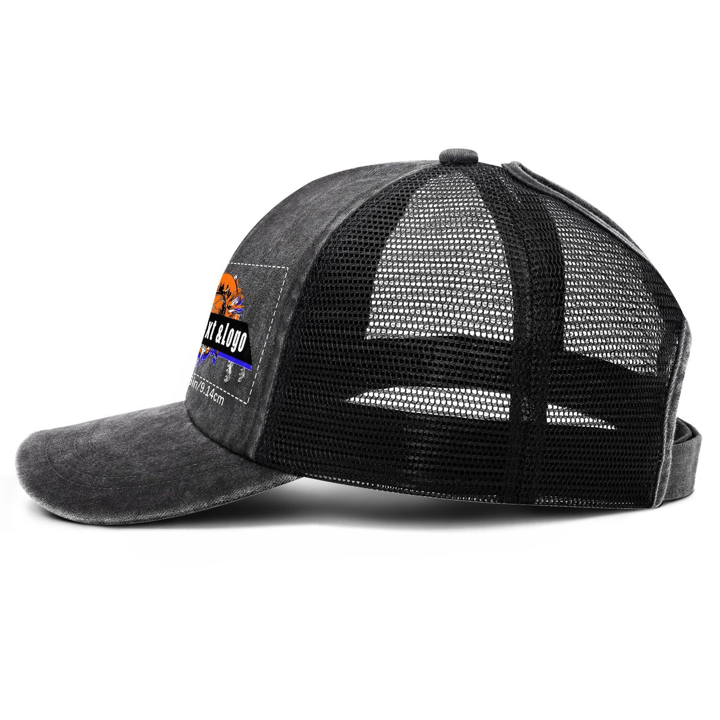 Customized Dark Grey Washed Mesh Cowboy Men's and Women's Ponytail Hat with Velcro Can be Printed Logo Text