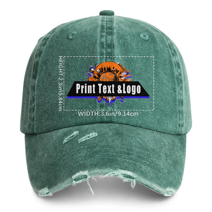 Custom Green Distressed & Washed Denim Baseball Cap – Unisex Streetwear Style