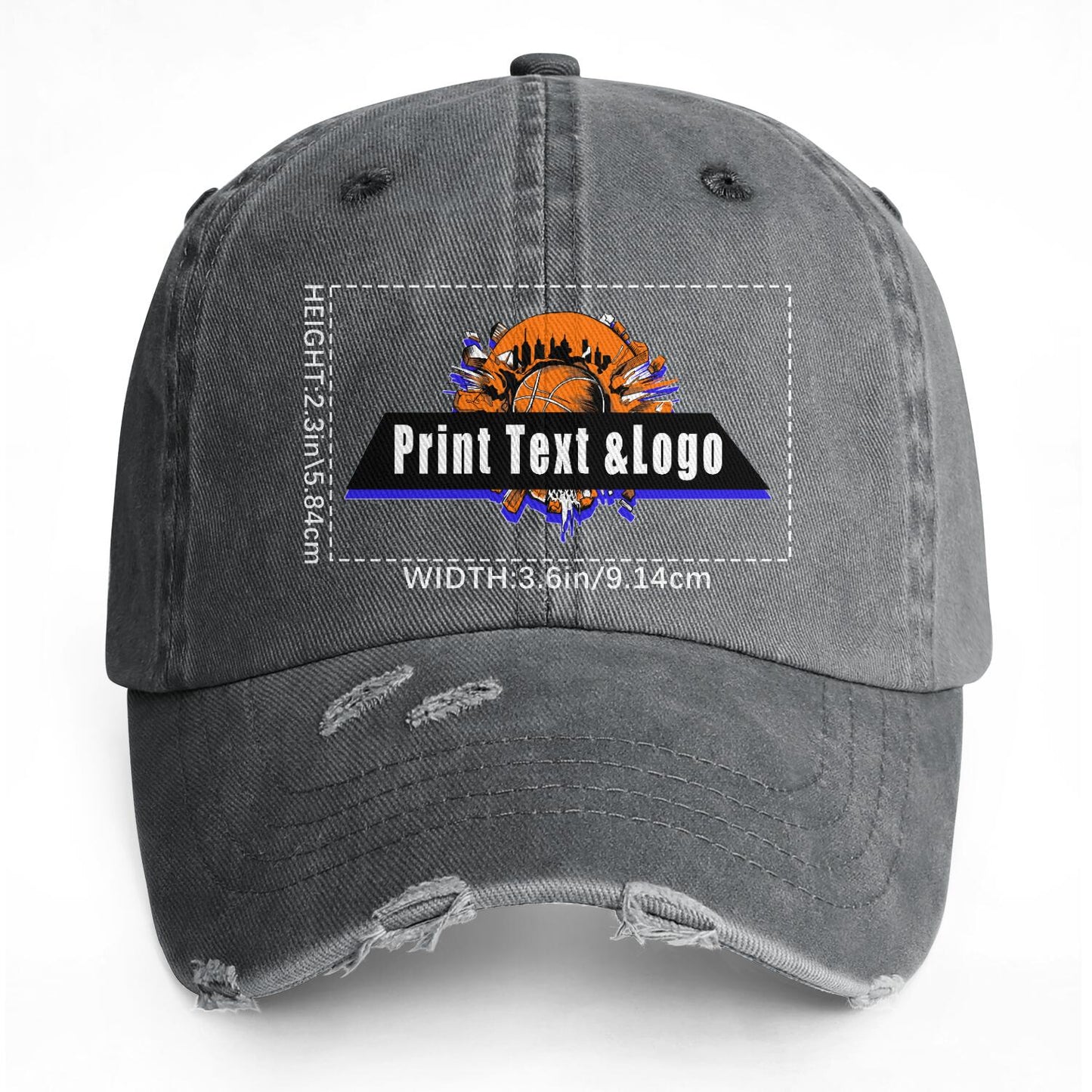 Custom Gray Distressed & Washed Denim Baseball Cap – Unisex Streetwear Style
