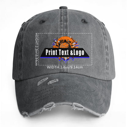 Custom Gray Distressed & Washed Denim Baseball Cap – Unisex Streetwear Style