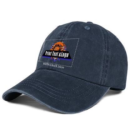 Customized Blue Logo Washed Cowboy Ponytail Cap Metal Snapback Men's and Women's Breathable Baseball Caps