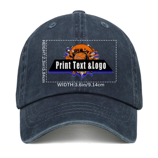 Customized Blue Logo Washed Cowboy Ponytail Cap Metal Snapback Men's and Women's Breathable Baseball Caps