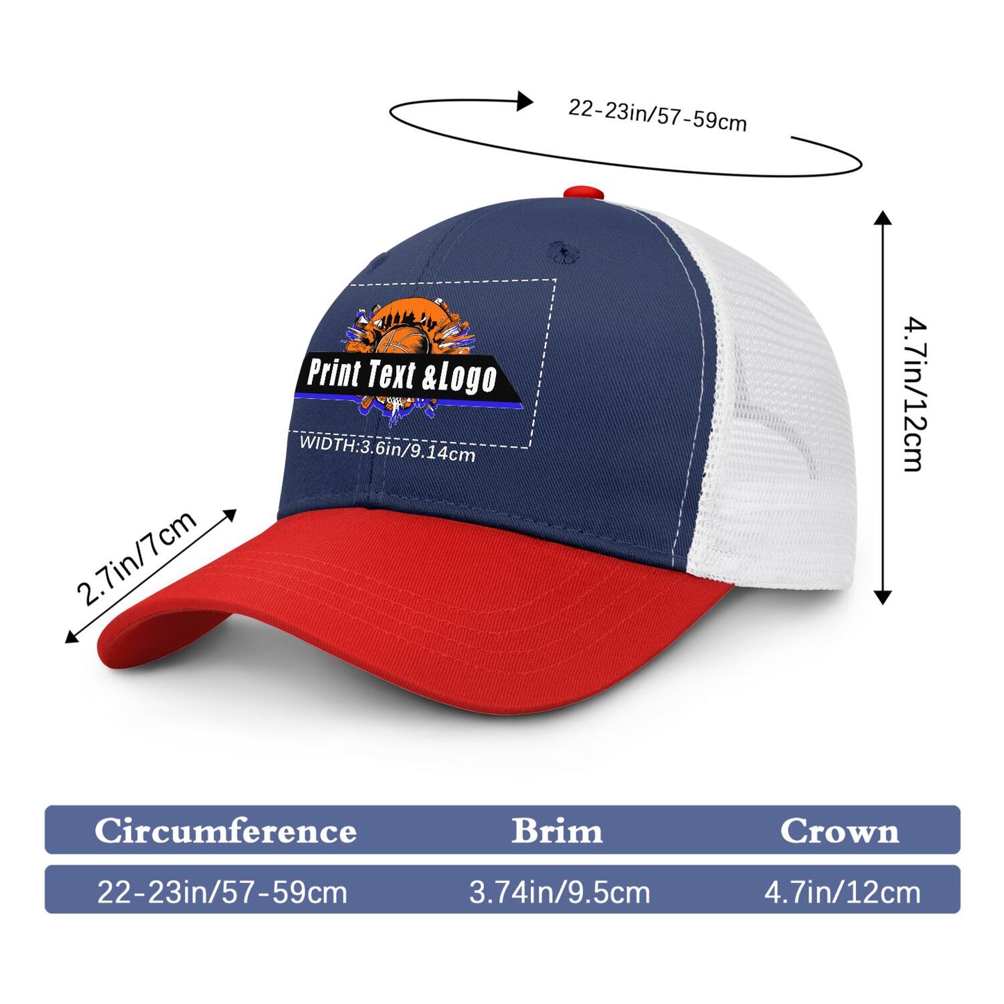 Custom Navy Blue Red Color-Block Snapback Cap with White Mesh Logo Printing Hats