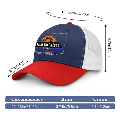 Custom Navy Blue Red Color-Block Snapback Cap with White Mesh Logo Printing Hats
