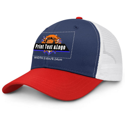 Custom Navy Blue Red Color-Block Snapback Cap with White Mesh Logo Printing Hats