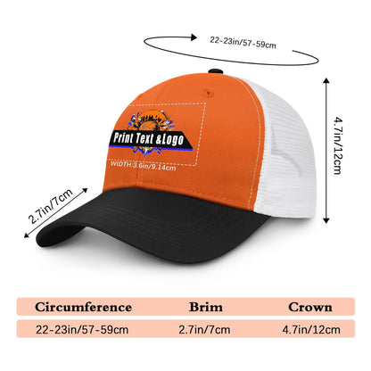 Custom Orange Black Color-Block Snapback Cap with White Mesh Logo Printing Hats