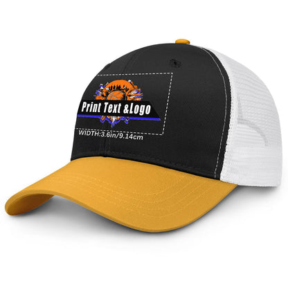 Custom Black Yellow Color-Block Snapback Cap with White Mesh Logo Printing Hats