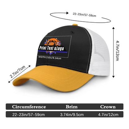 Custom Black Yellow Color-Block Snapback Cap with White Mesh Logo Printing Hats