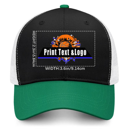 Custom Black Green Color-Block Snapback Cap with White Mesh Logo Printing Hats