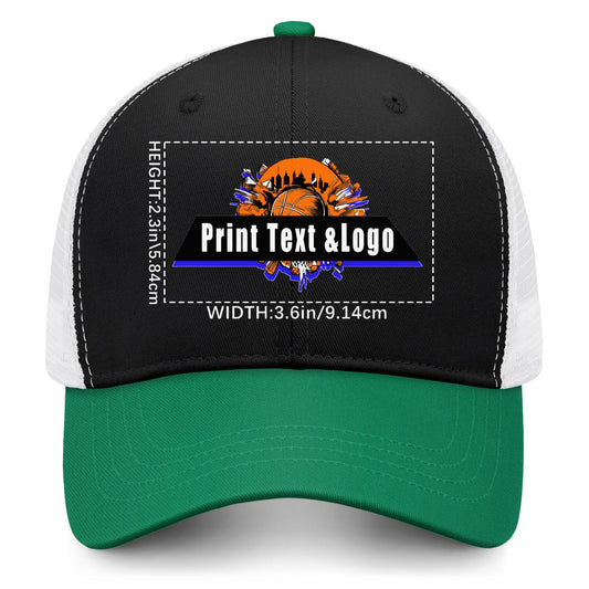 Custom Black Green Color-Block Snapback Cap with White Mesh Logo Printing Hats