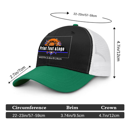 Custom Black Green Color-Block Snapback Cap with White Mesh Logo Printing Hats