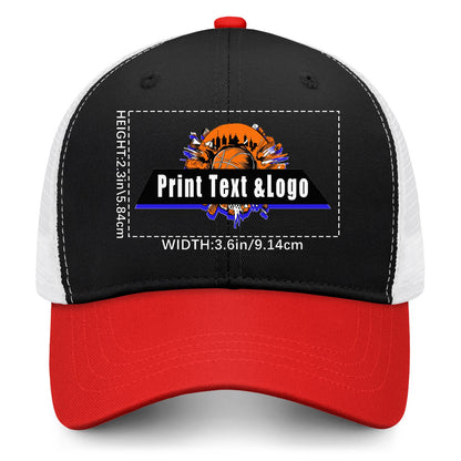 Custom Black Red Color-Block Snapback Cap with White Mesh Logo Printing Hats