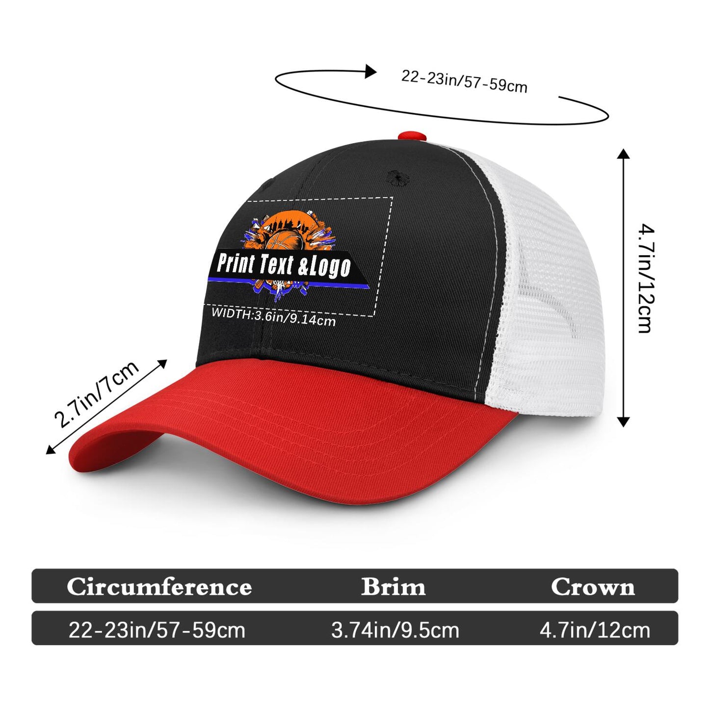 Custom Black Red Color-Block Snapback Cap with White Mesh Logo Printing Hats