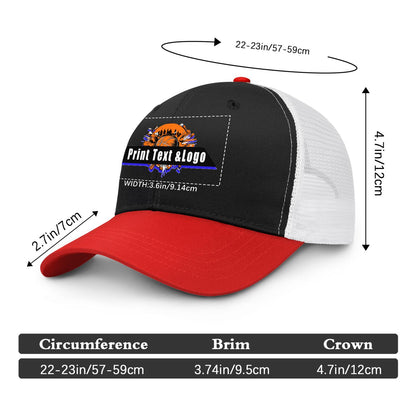 Custom Black Red Color-Block Snapback Cap with White Mesh Logo Printing Hats