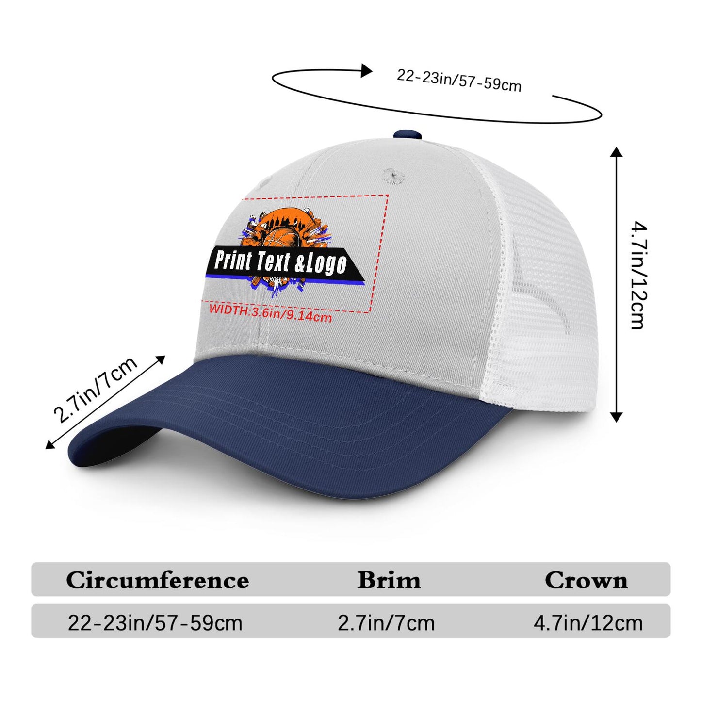 Custom Gray Navy Blue Color-Block Snapback Cap with White Mesh Logo Printing Hats