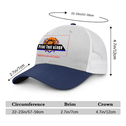 Custom Gray Navy Blue Color-Block Snapback Cap with White Mesh Logo Printing Hats