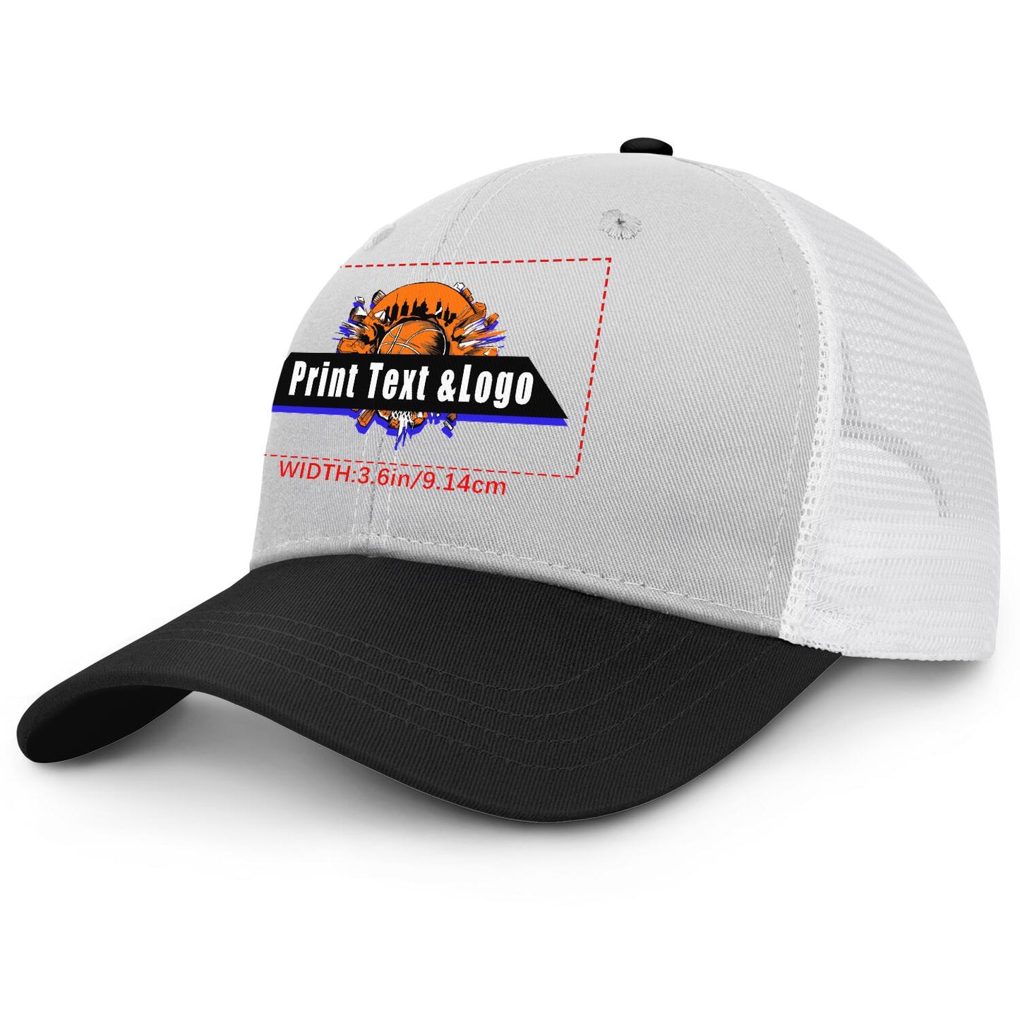 Custom Grey Black Color-Block Snapback Cap with White Mesh Logo Printing Hats