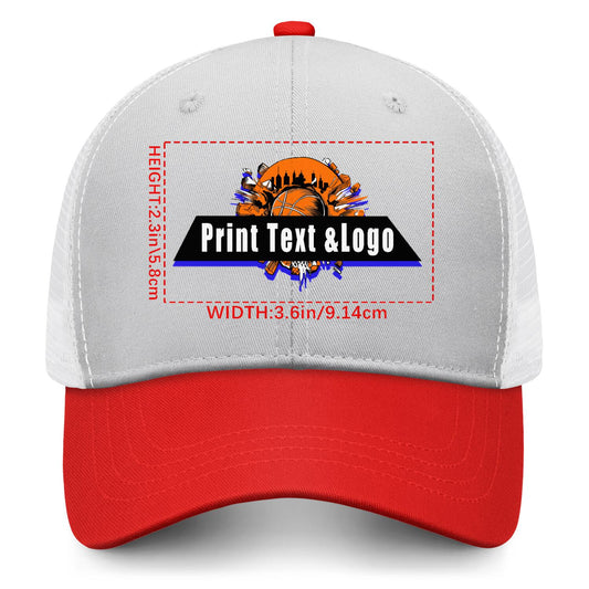 Custom Grey Red Color-Block Snapback Cap with White Mesh Logo Printing Hats