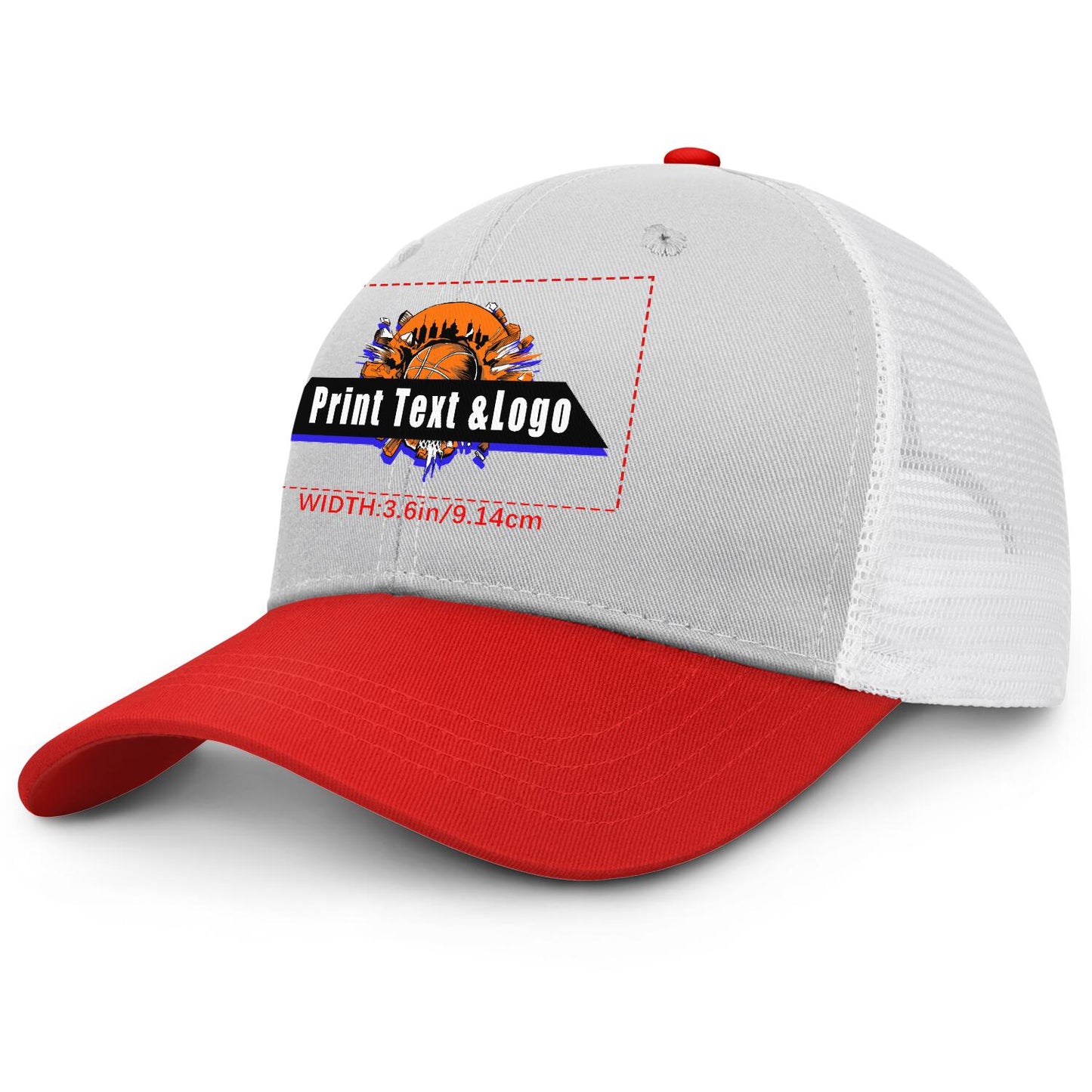 Custom Grey Red Color-Block Snapback Cap with White Mesh Logo Printing Hats