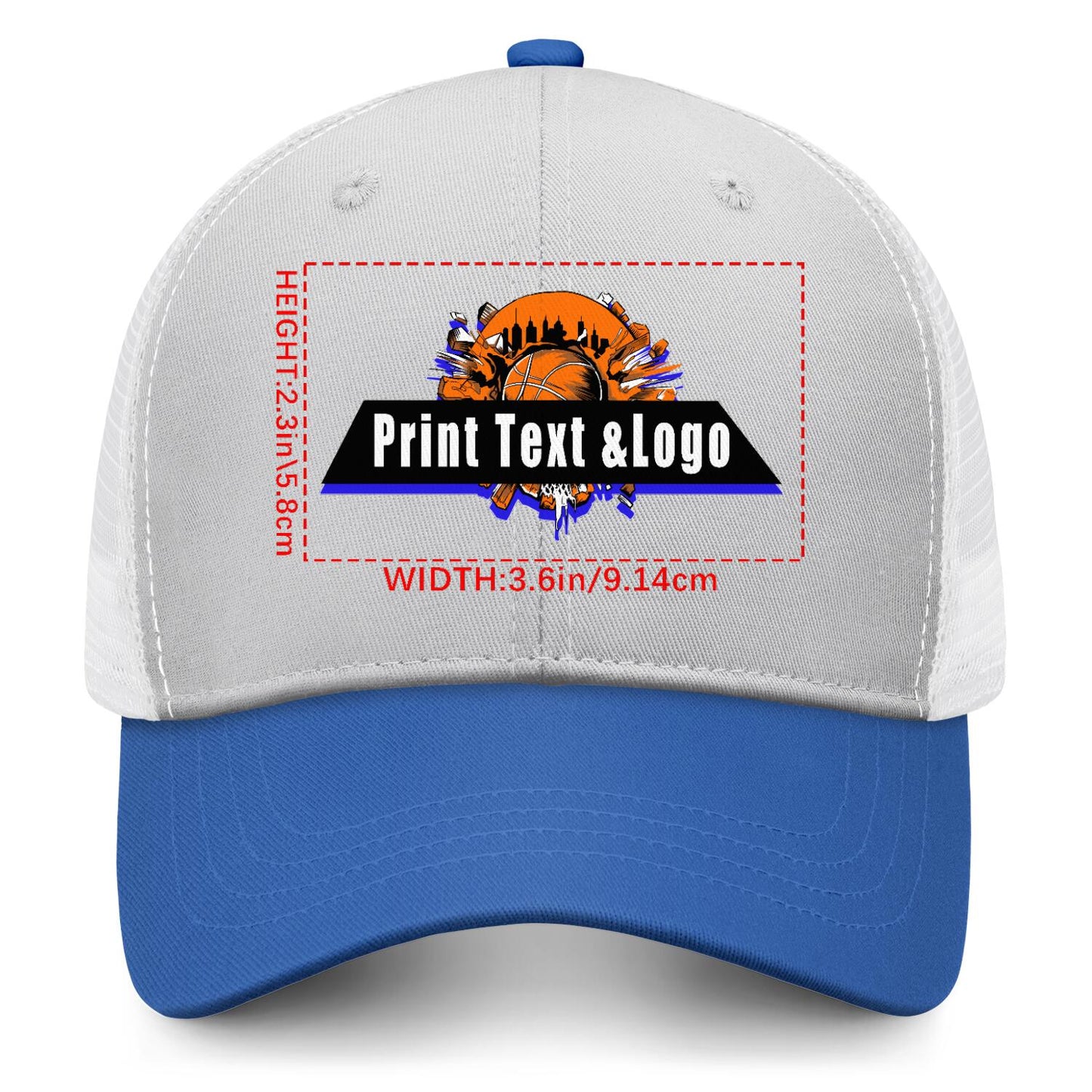 Custom Cameosa Blue Color-Block Snapback Cap with White Mesh Logo Printing Hats