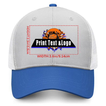 Custom Cameosa Blue Color-Block Snapback Cap with White Mesh Logo Printing Hats