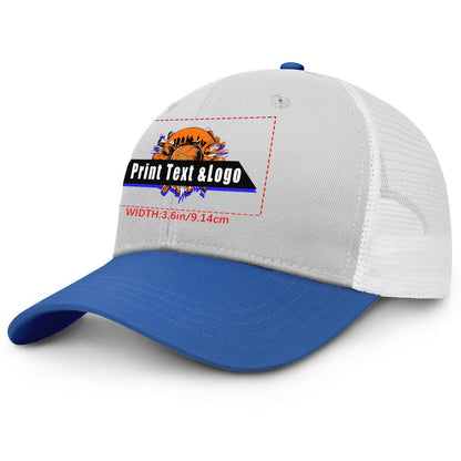 Custom Cameosa Blue Color-Block Snapback Cap with White Mesh Logo Printing Hats