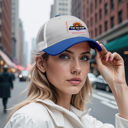 Custom Cameosa Blue Color-Block Snapback Cap with White Mesh Logo Printing Hats