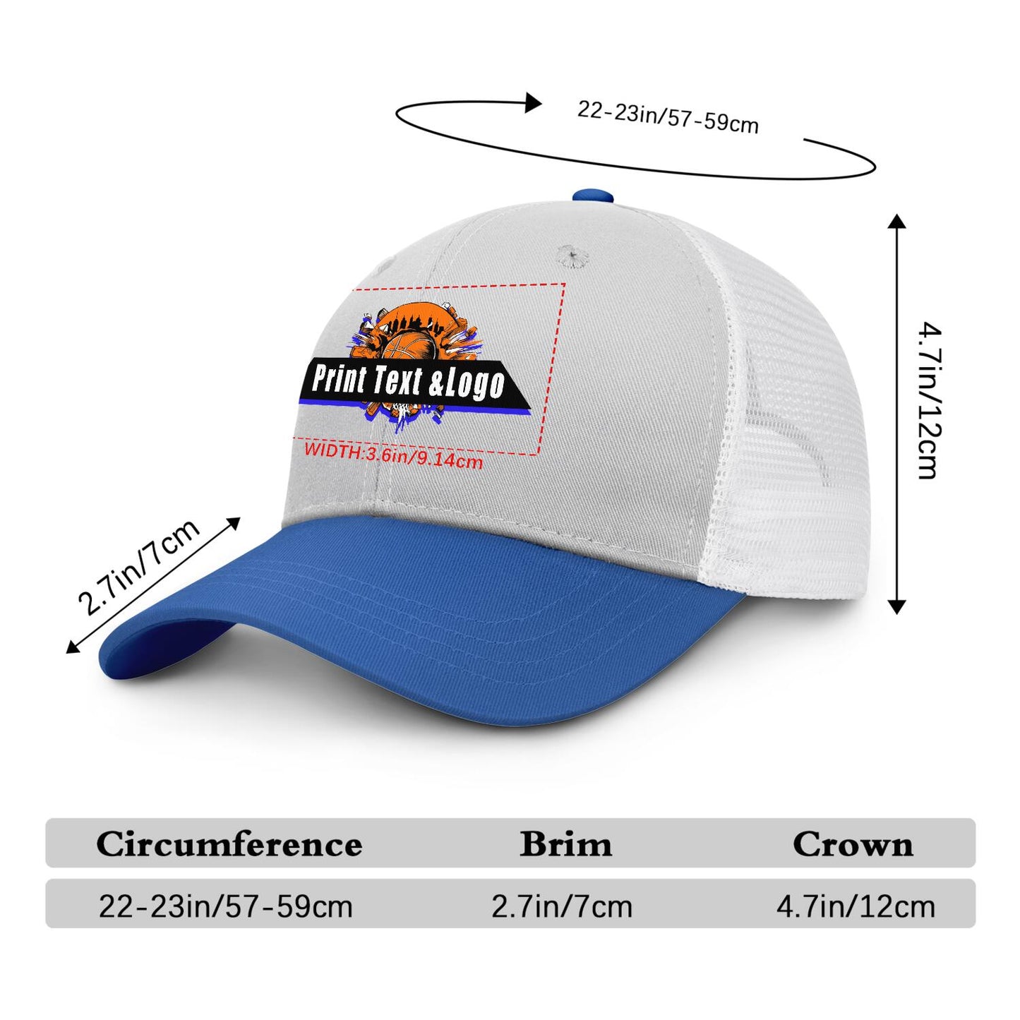 Custom Cameosa Blue Color-Block Snapback Cap with White Mesh Logo Printing Hats