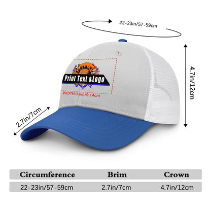 Custom Cameosa Blue Color-Block Snapback Cap with White Mesh Logo Printing Hats