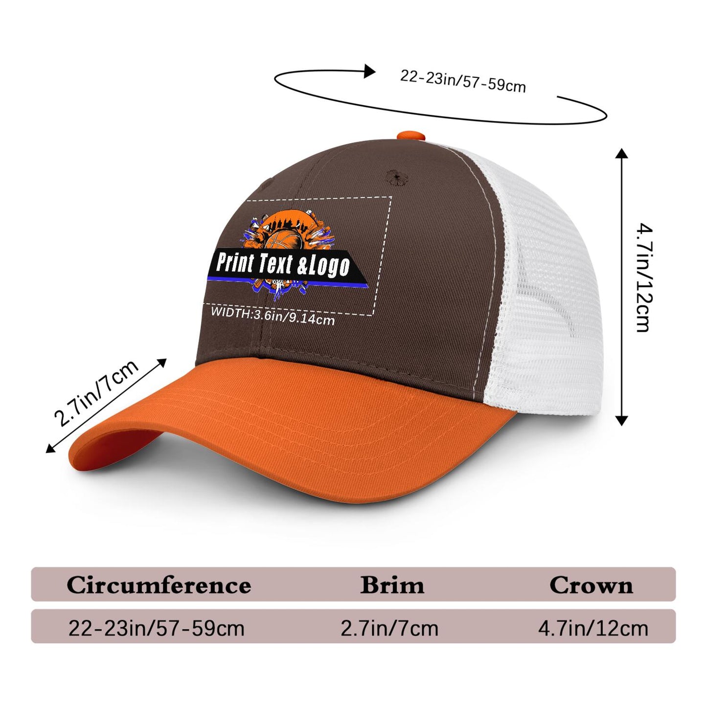 Custom Brown Orange Color-Block Snapback Cap with White Mesh Logo Printing Hats