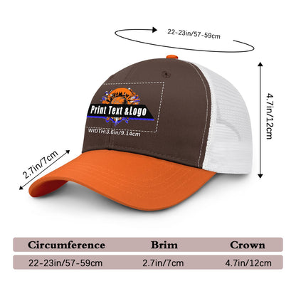 Custom Brown Orange Color-Block Snapback Cap with White Mesh Logo Printing Hats