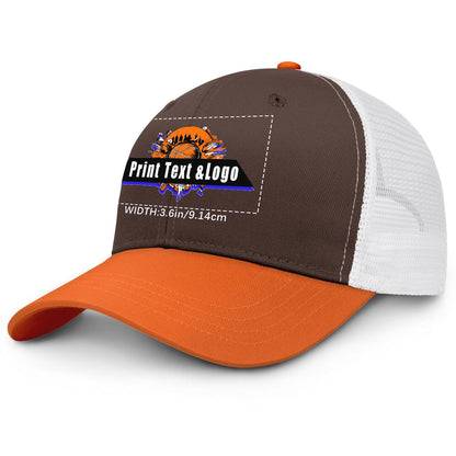Custom Brown Orange Color-Block Snapback Cap with White Mesh Logo Printing Hats