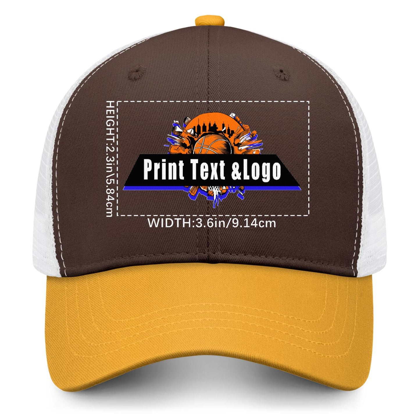 New Custom Brown Yellow Duckbill Cap Design Available with Heat Transfer Printing in Multiple Colors