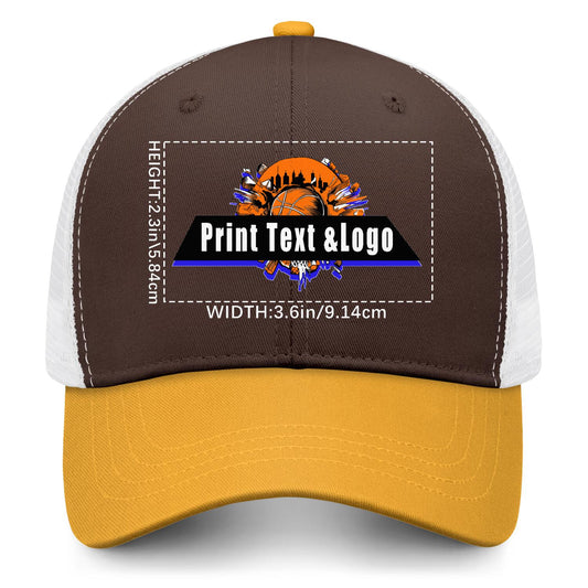 New Custom Brown Yellow Duckbill Cap Design Available with Heat Transfer Printing in Multiple Colors