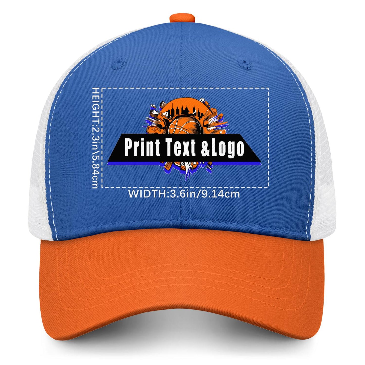 Custom Aquamarine Orange Color-Block Snapback Cap with White Mesh Logo Printing Hats
