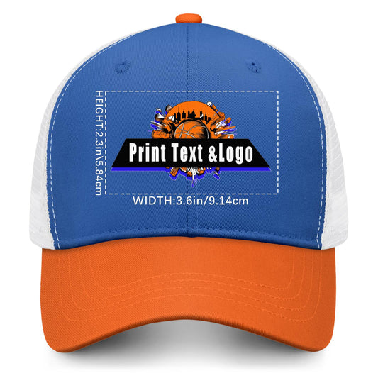 Custom Aquamarine Orange Color-Block Snapback Cap with White Mesh Logo Printing Hats
